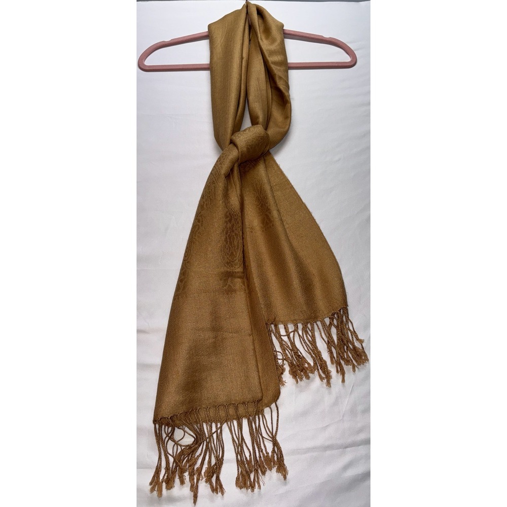 Pashmina Scarf Wrap Womens Large Gold Silk Blend Paisley Fringe Shawl